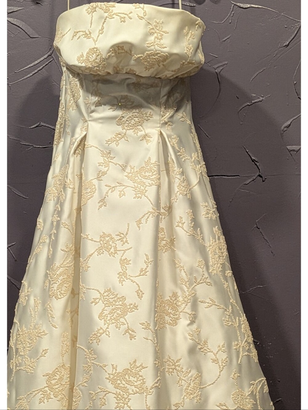 Strapless Cream Floral Brocade A-Line Dress